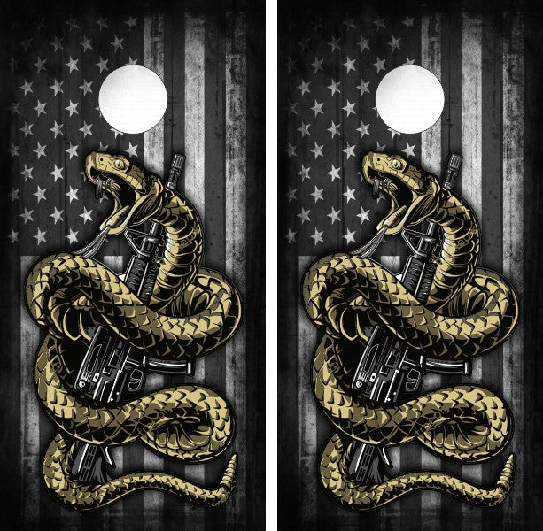 Don't Tread On Me Gun Rights with Grunge American Flag Background Cornhole Wraps