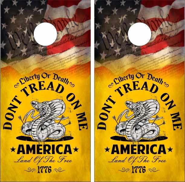 Don't Tread On Me 1776 Gun Rights We The People with American Flag Background Cornhole Wraps