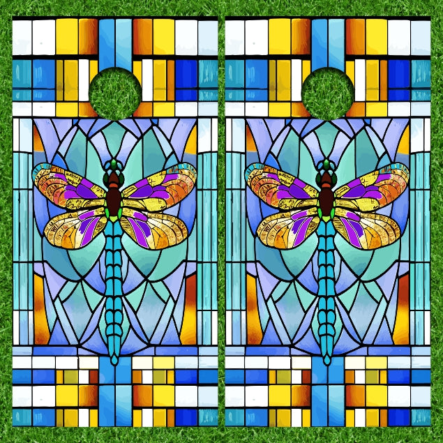 Dragonfly Stained Glass Effect Version 2 Cornhole Wraps