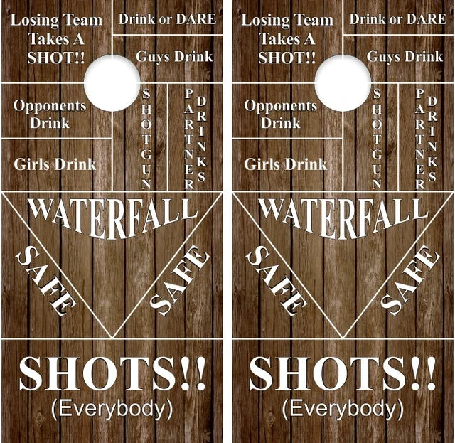 Drinking Game Funny Sayings Brown Wood Background Cornhole Wraps