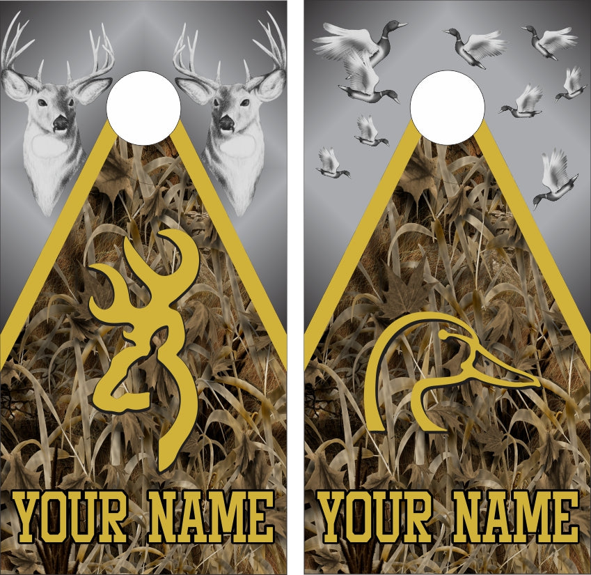 Buck Deer & Duck Triangle Grassy Camo Cornhole Wraps