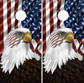 American Flag Eagle Head with Flag Background Cornhole Wraps