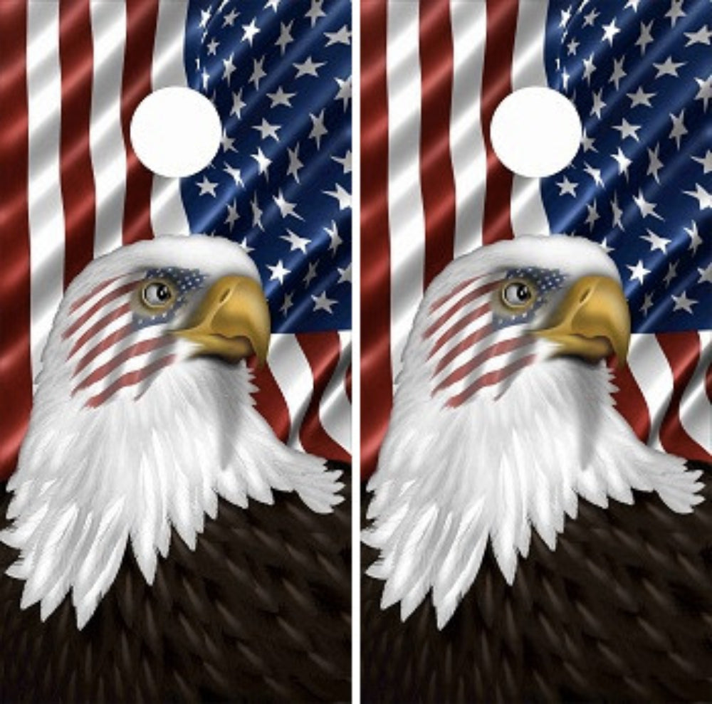 American Flag Eagle Head with Flag Background Cornhole Wraps
