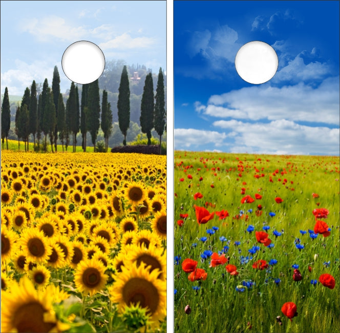 Sunflowers combined with Field of Colorful Wild Flowers Cornhole Wraps