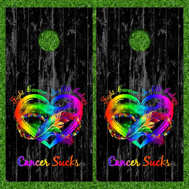Fight Cancer In All Colors Feather Heart Weathered Wood Cornhole Wraps