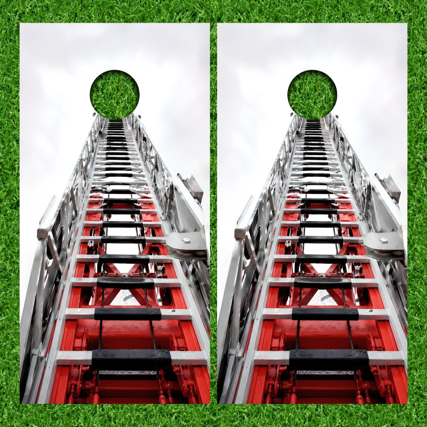 Fire Engine Truck Ladder Extended Out into the Sky Cornhole Wraps