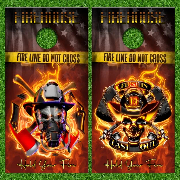 1st Responder Firefighter Fire Department Hold Your Fire with American Flag Cornhole Wraps
