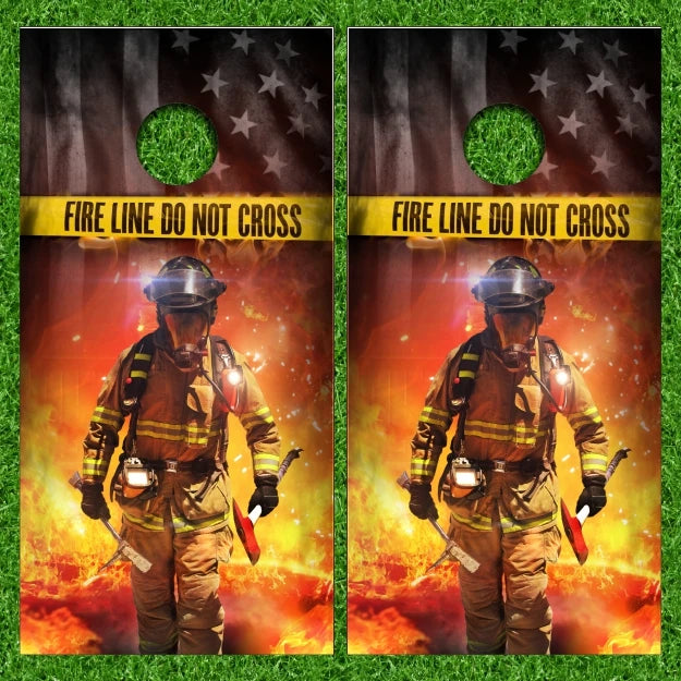 1st Responder Firefighter Fire man First In Last Out with American Flag Cornhole Wraps