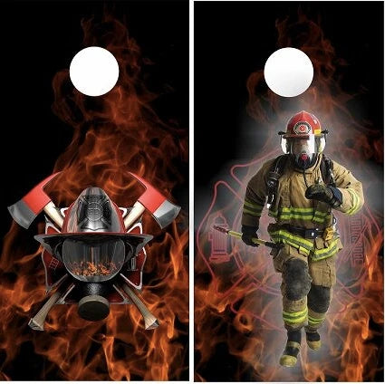1st Responder Firefighter Fire man First In Last Out with Fire Flames background Cornhole Wraps