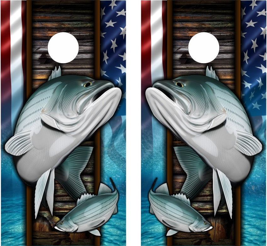 Striped Bass American Flag Cornhole Wraps