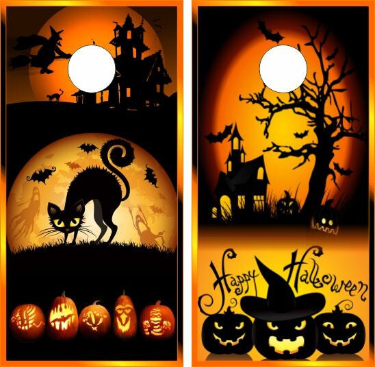 Halloween Spooky Cat Witch Jack-O-Lanterns Pumpkins Colorful Cornhole Wraps