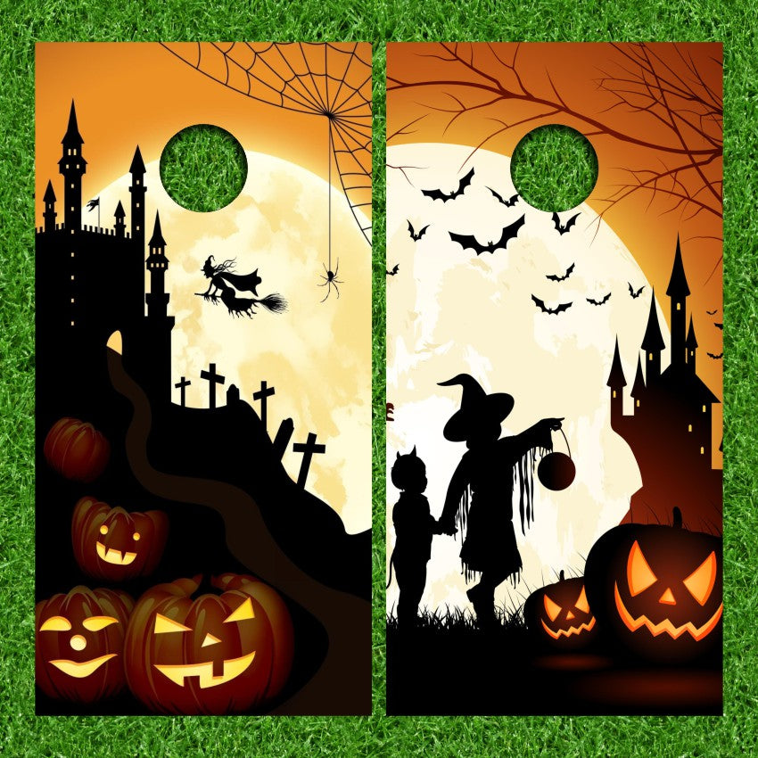 Halloween With Pumpkins Trick or Treat Moon Cornhole Wraps
