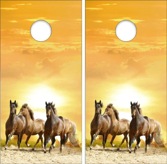 Horses Running Wild on Sandy Beach Scene Cornhole Wraps