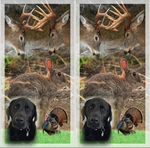 Wildlife Hunting Collage Cornhole Wraps - Deer Buck, Rabbit, Turkey, Lab Dog