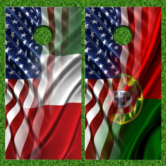 American & Italy Combo Flag Cornhole Wraps