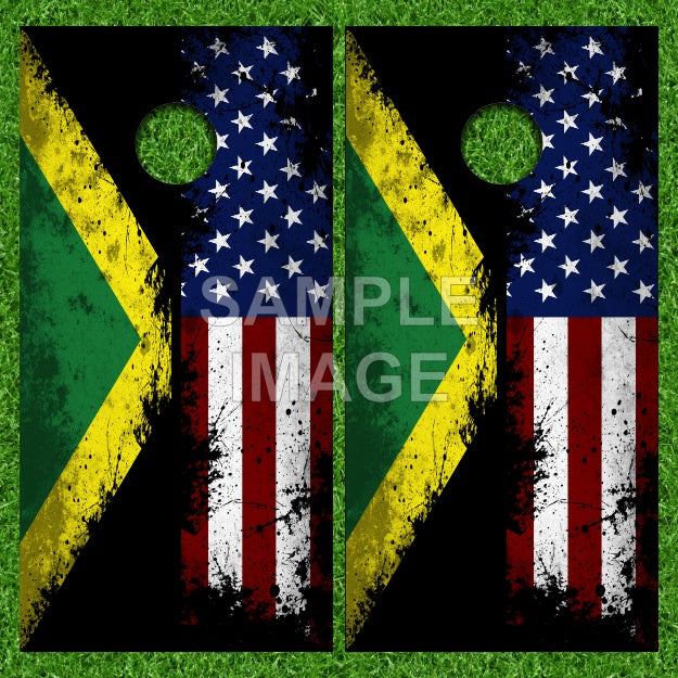 American & Jamaica Combo Flag Cornhole Wraps