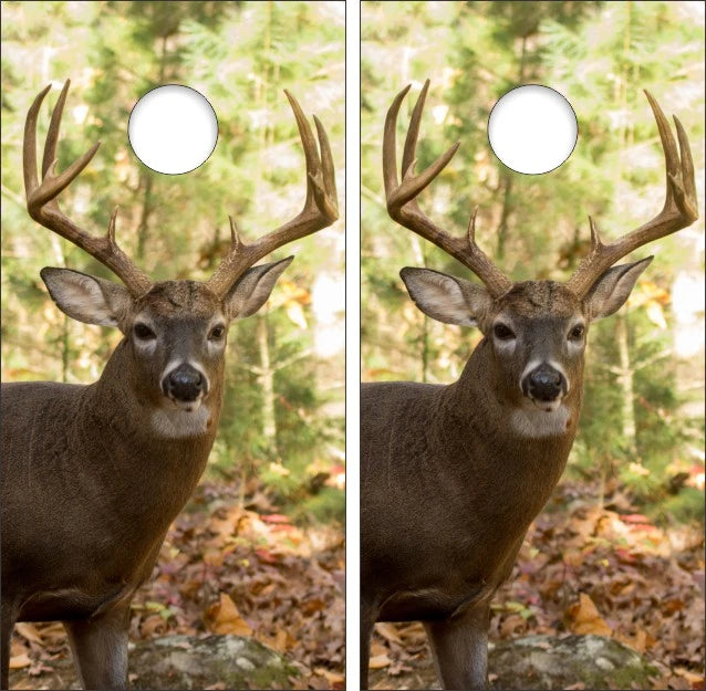 Deer Buck Up Close in the Woods Cornhole Wraps
