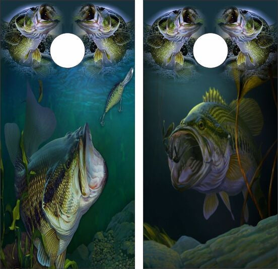 Largemouth Bass Fish Underwater View Cornhole Wraps