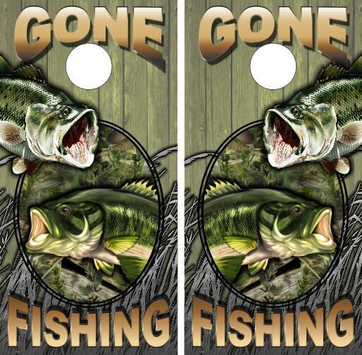 Largemouth Bass Fish Gone Fishing Cornhole Wraps