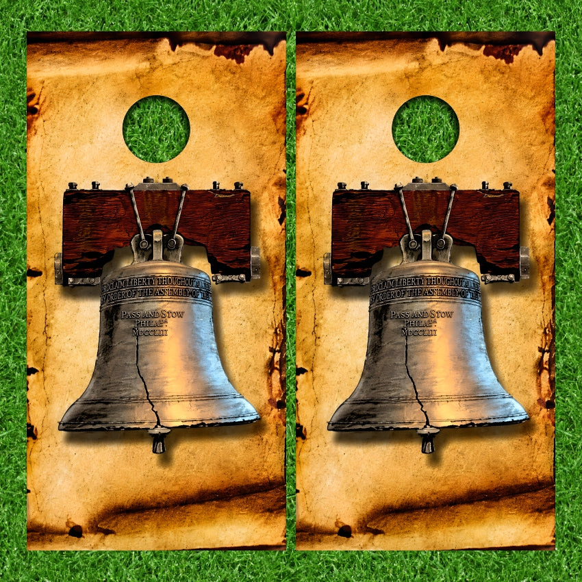 Liberty Bell on Vintage Paper Texture Background Cornhole Wraps