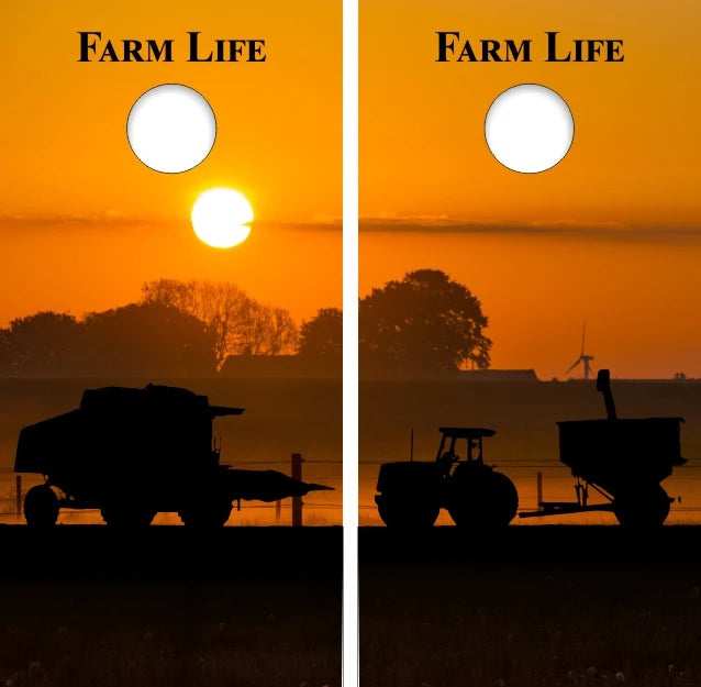 Farm Life Sunset Farming Tractor Background Cornhole Wraps