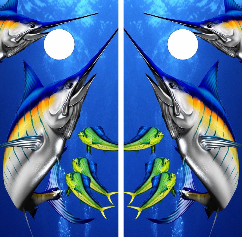 Blue Marlin Mahi Fish Cornhole Wraps