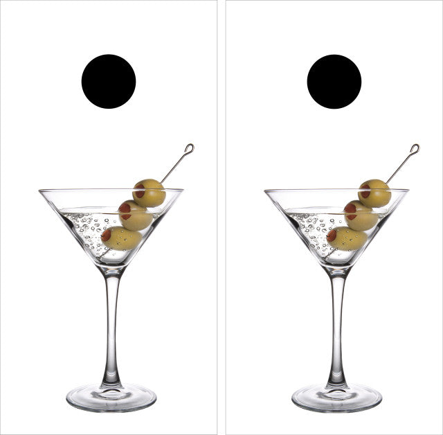 Martini and Olive Glass with White Background Cornhole Wraps