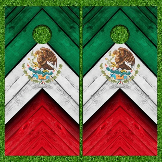 Mexico Flag Weathered Wood Cornhole Wraps