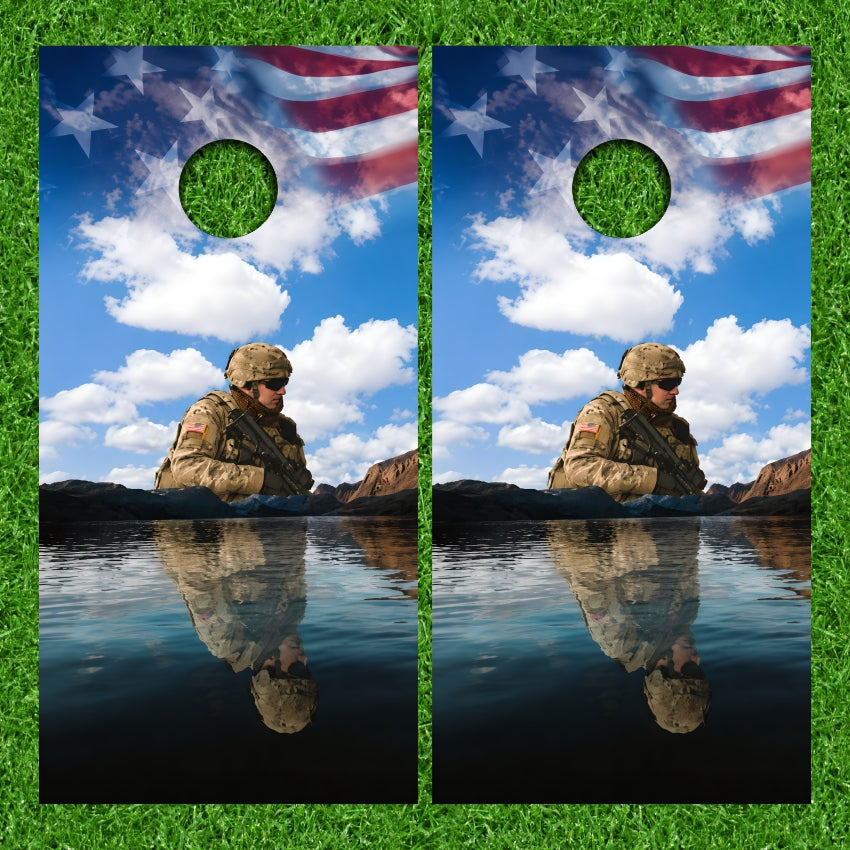 Military Soldier Bless America Cornhole Wraps