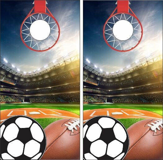 Basketball Baseball Soccer Football Combo Sports Design Cornhole Wraps