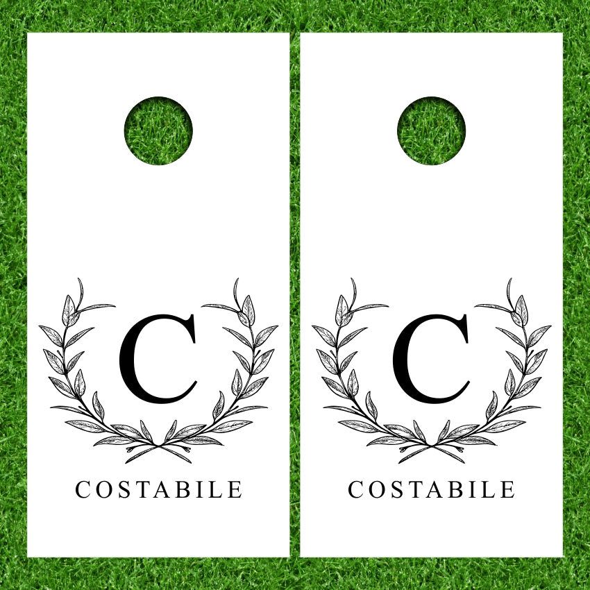 Wedding Laurel Flower Wreath Monogram Est Date White Version 3 Cornhole Wraps