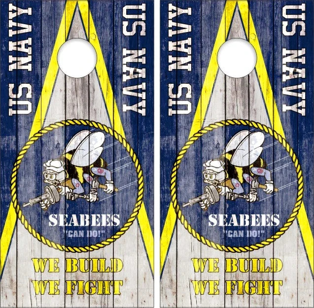 Navy Seabees We Build We Fight Weathered Wood triangle Look Cornhole Wraps