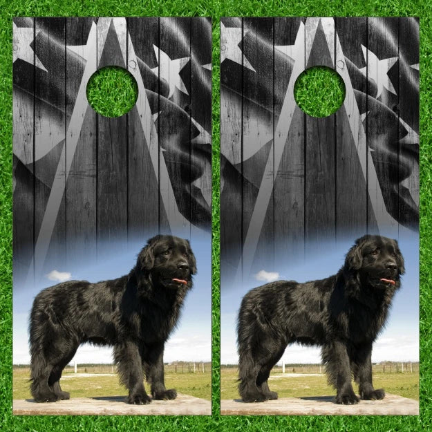 Black Newfoundland Dog Geometric Triangle Background Cornhole Wraps