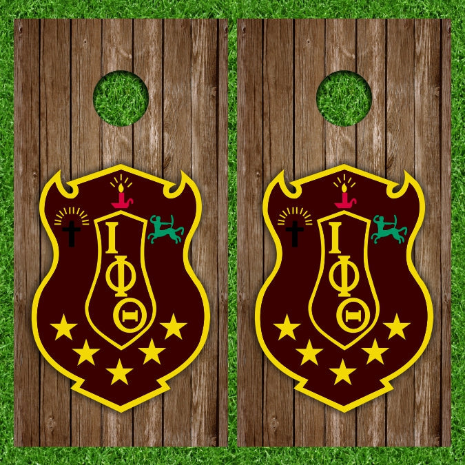 Omega Iota Phi Theta Fraternity Brown Wood Background Cornhole Wraps
