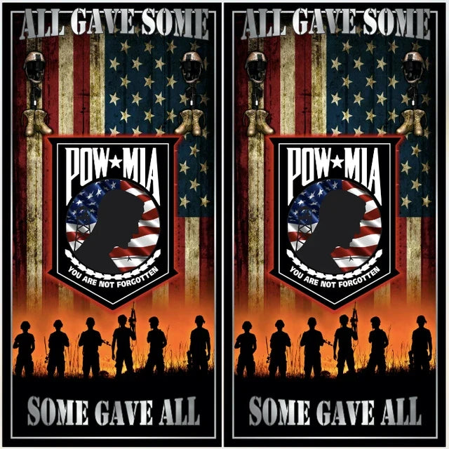 POW MIA You Are Not Forgotten with American Flag Soldiers Theme Background Cornhole Wraps