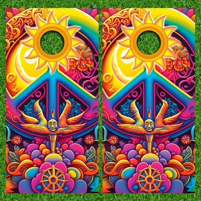 Colorful Peace Moon Sunshine Love Cornhole Wraps