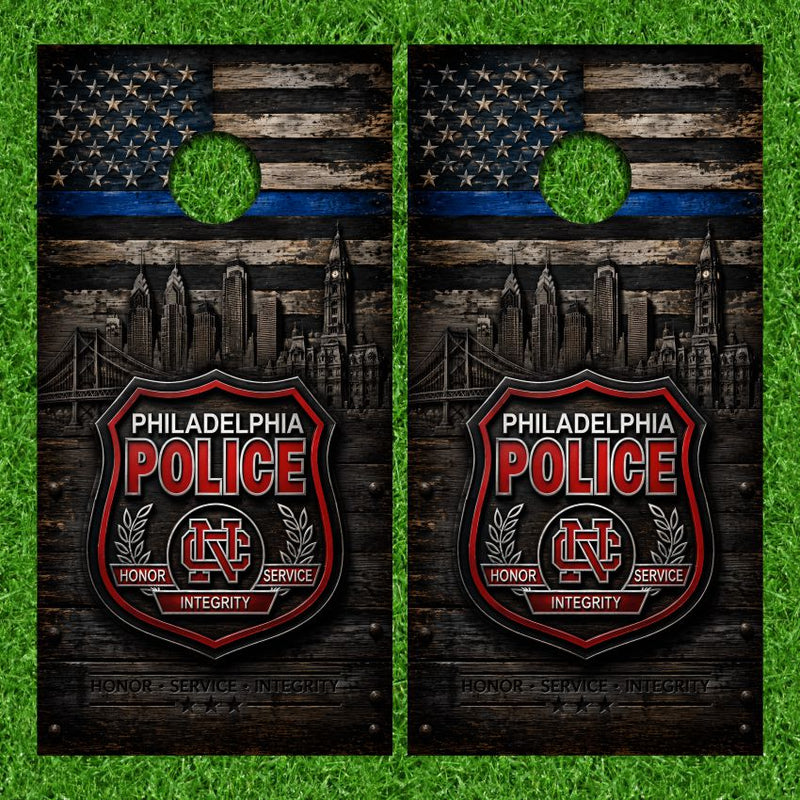 Philadelphia Police with Night Life Protect and Serve Weathered Wood Background Cornhole Wraps