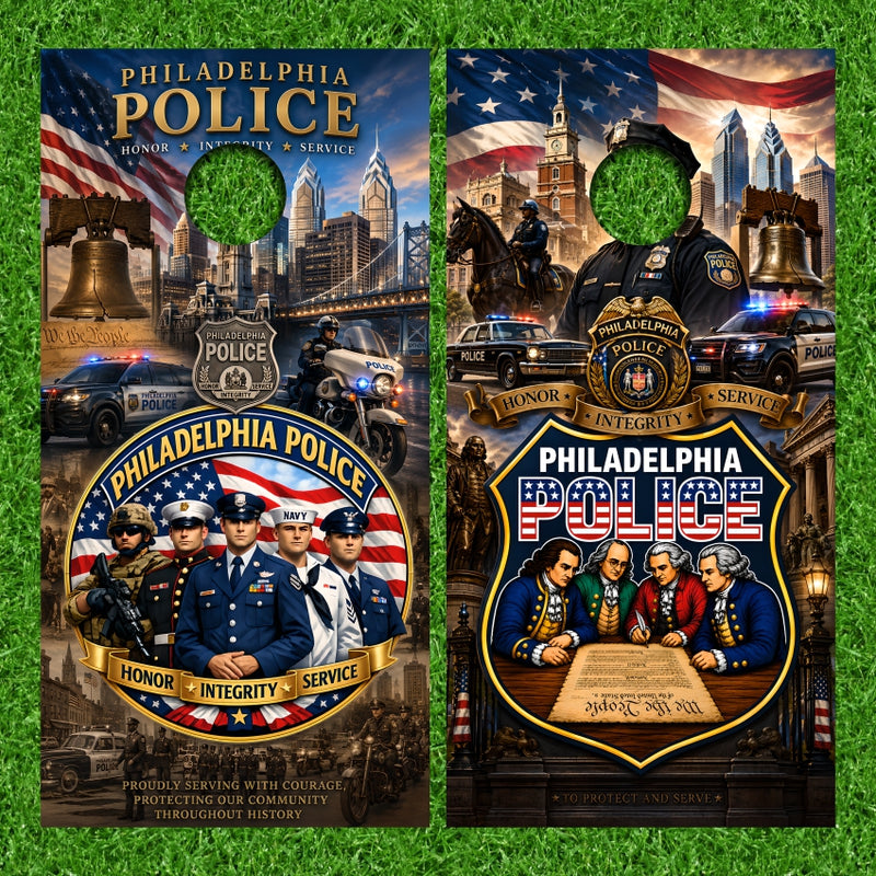 Philadelphia Police Honor Integrity Service Armed Forces Flag Constitution Cornhole Wraps