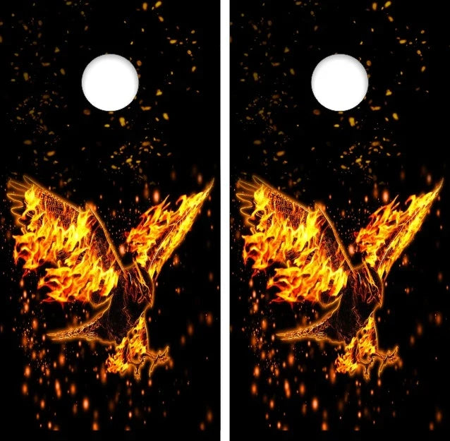 Phoenix Fire Bird Black Fire Sparkles Background Cornhole Wraps