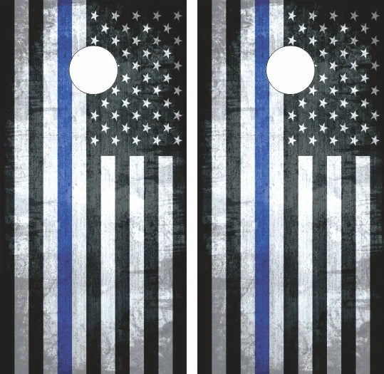 Blue Lives Matter Police Thin Blue Line American Flag Grunge Cornhole Wraps