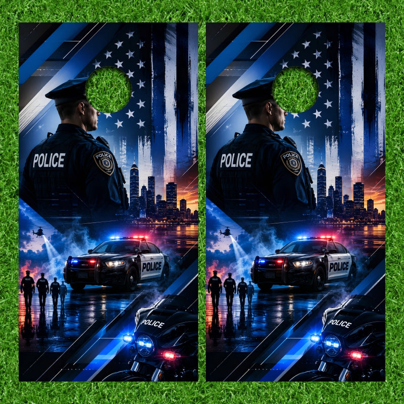 Police Thin Blue Line Police Theme Version 1 Cornhole Wraps