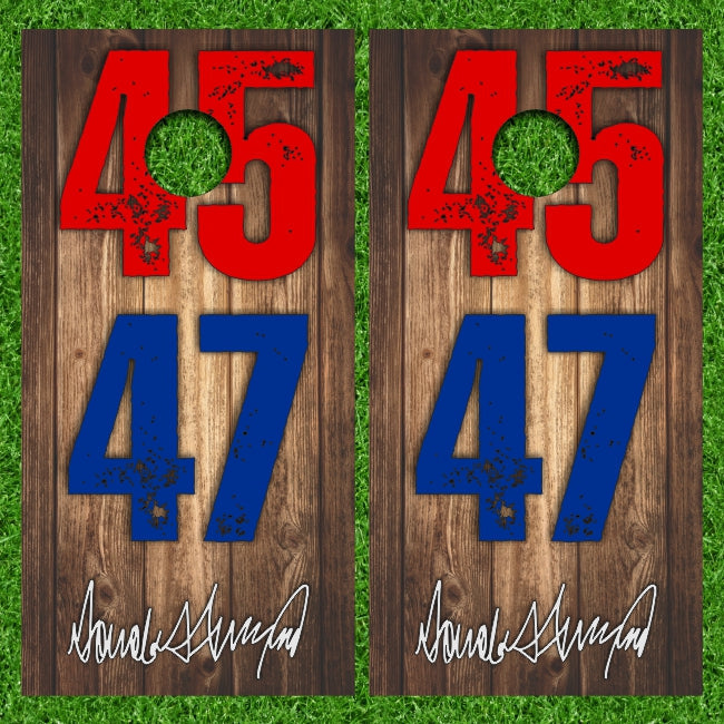 Presidential 45 & 47 Wood Grain Cornhole Wraps