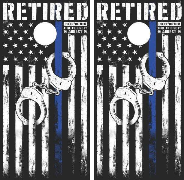 Blue Lives Matter Police Handcuffs Thin Blue Line American Flag Grunge Cornhole Wraps