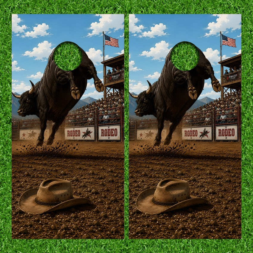 Cowboy Rodeo Bull Riding Kicking Arena Cornhole Wraps