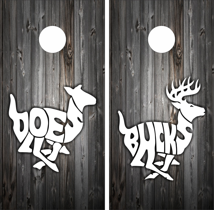 Doe & Buck Deer Silhouette Weathered Wood Cornhole Wraps