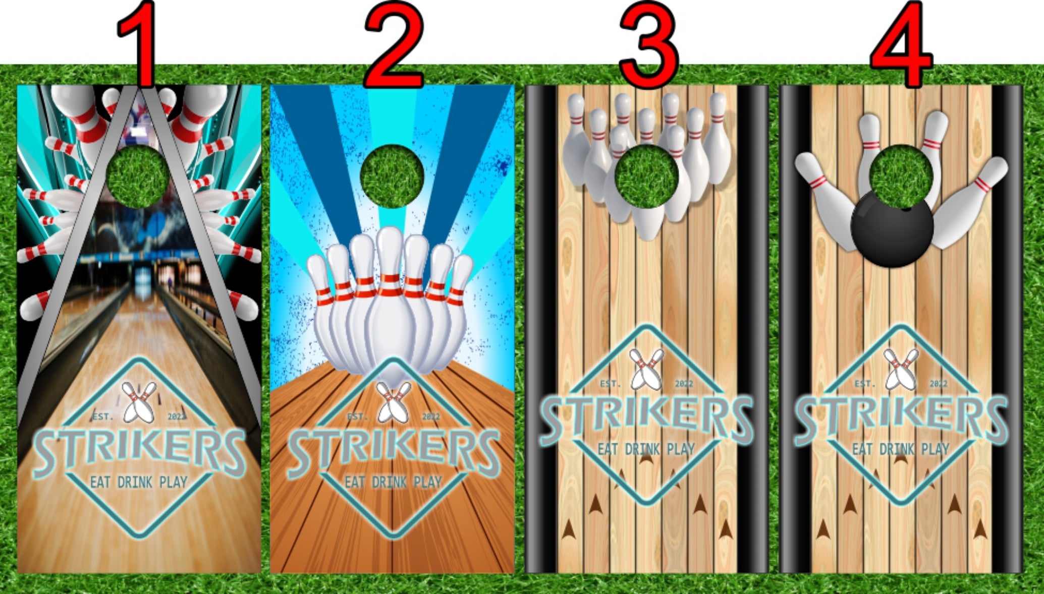 Striker Bowling Lanes Custom Logo Cornhole Wraps