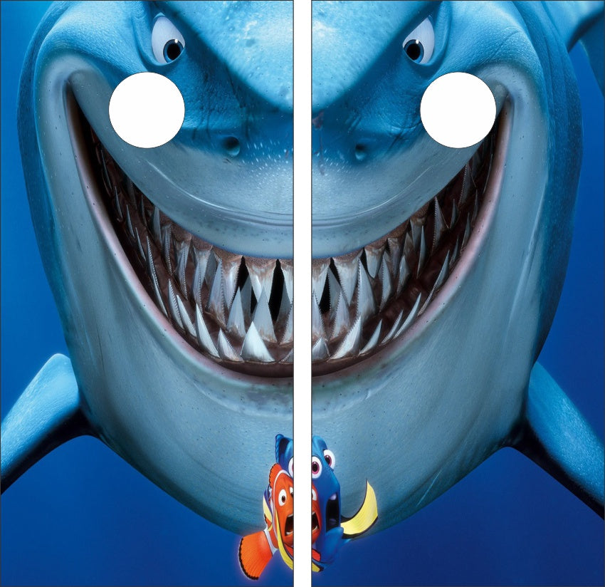 Up Close Shark Smiling Ready to Attack Cornhole Wraps