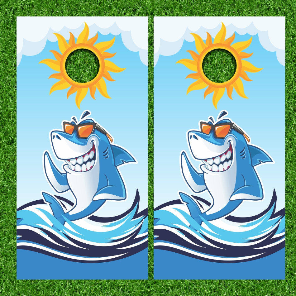 Shark in Ocean Wave with Sun Cornhole Wraps