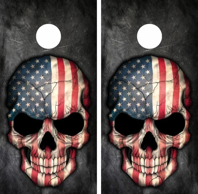 Thin Red Line Firefighter Punisher Skull USA Flag Grunge Background Cornhole Wraps