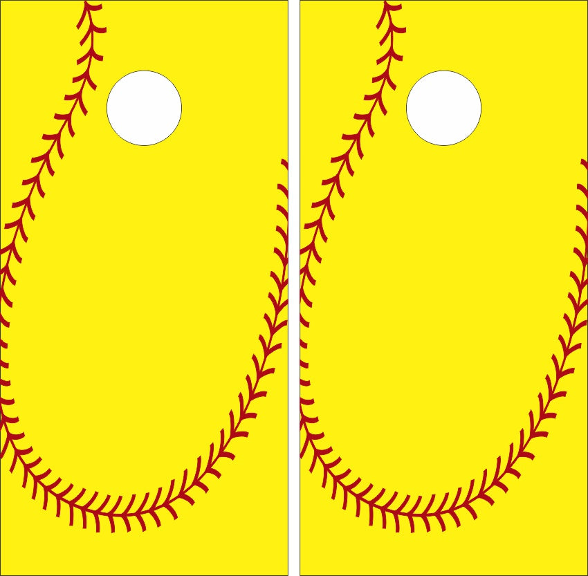 Softball Yellow Ball Skin Custom Cornhole Wraps